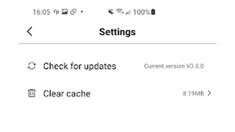 Look Series settings screen with update and cache options