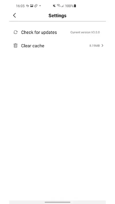 The Look Series settings screen with Check for updates and Clear cache options